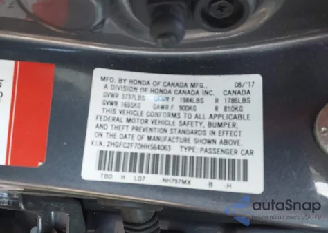 2017 Honda Civic Ex из США, поврежденный, VIN 2HGFC2F70HH564063